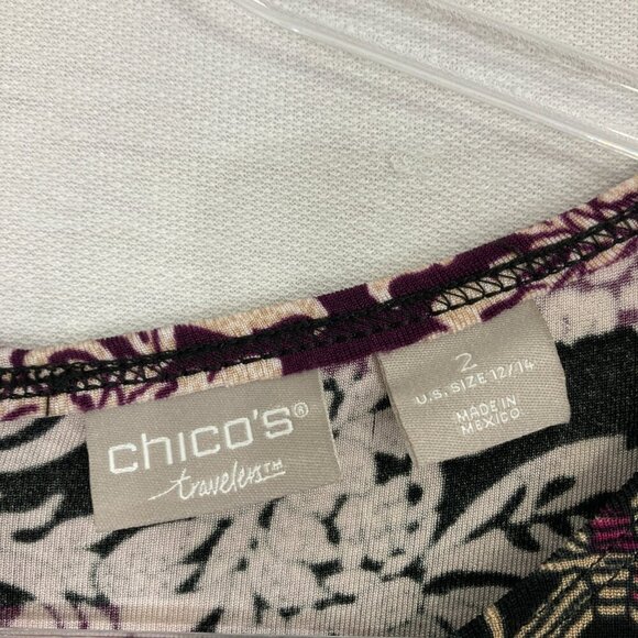 Chico's Travelers Purple Floral Abstract Slinky Knit Zip Back Dress size 12/14 - Picture 2 of 11